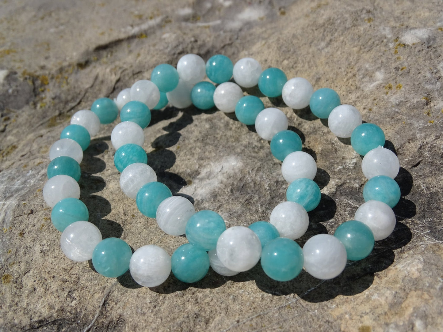 Bracelet Amazonite et Pierre de Lune - Bracelets - Colibri Minéraux et Bien-être