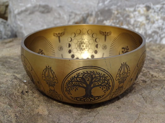 Bol tibétain gravé Om, Métatron, Bouddha, Arbre de Vie - Bol tibétain - Colibri Minéraux et Bien-être