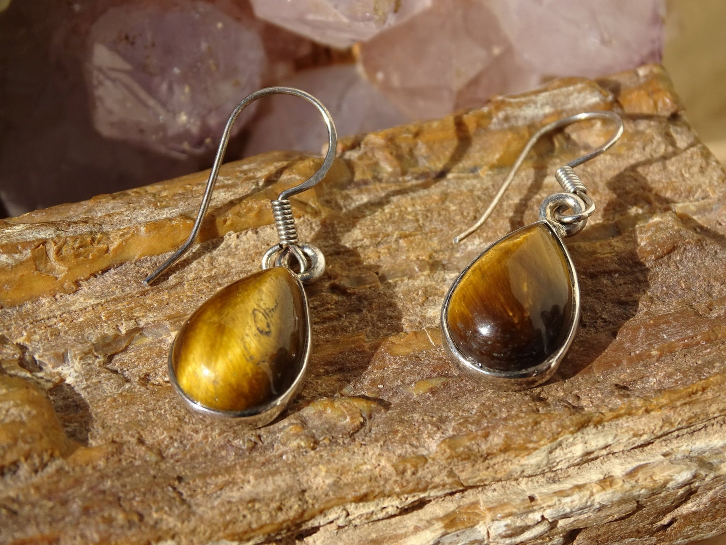 Boucles d'oreilles Oeil de Tigre Argent 925 - Boucles d'oreilles - Colibri Minéraux et Bien-être