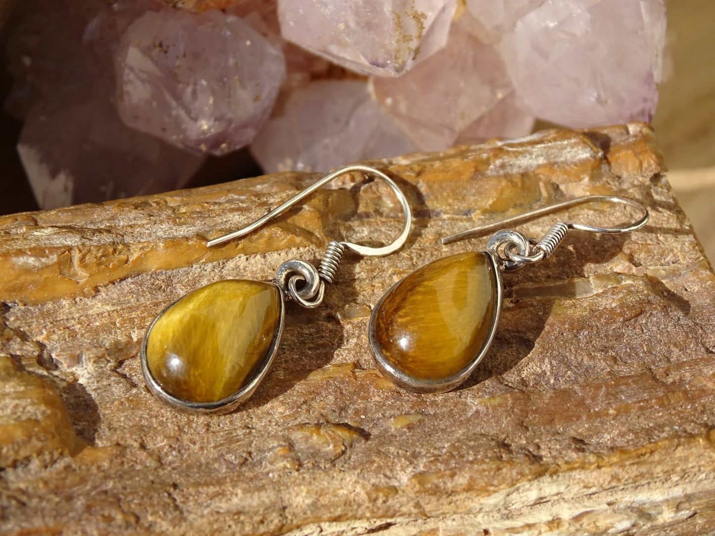 Boucles d'oreilles Oeil de Tigre Argent 925 - Boucles d'oreilles - Colibri Minéraux et Bien-être