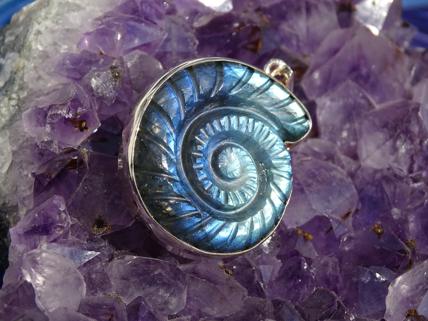 Pendentif Labradorite Argent 925 Ammonite
