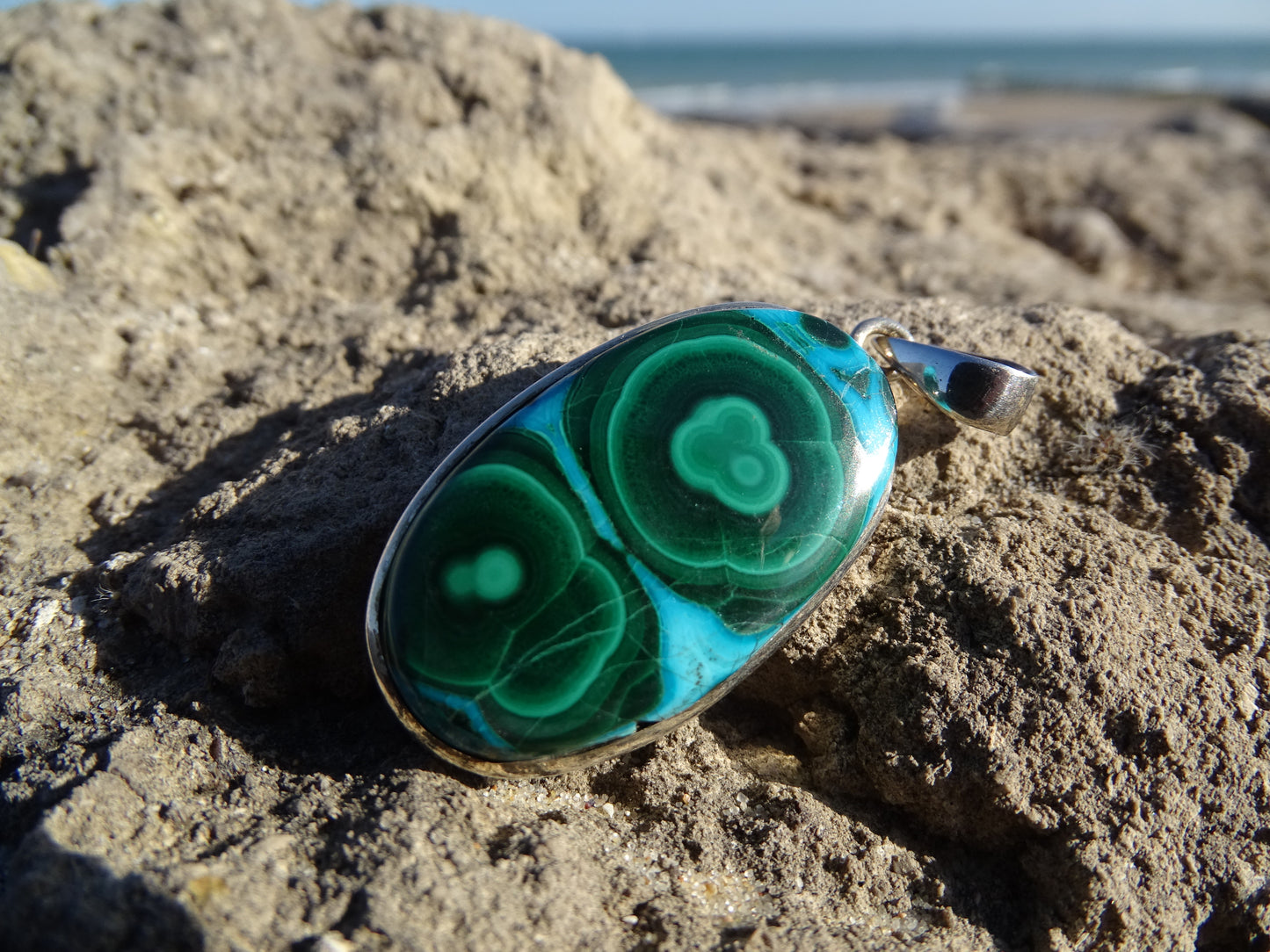 Pendentif Malachite Chrysocolle Argent 925