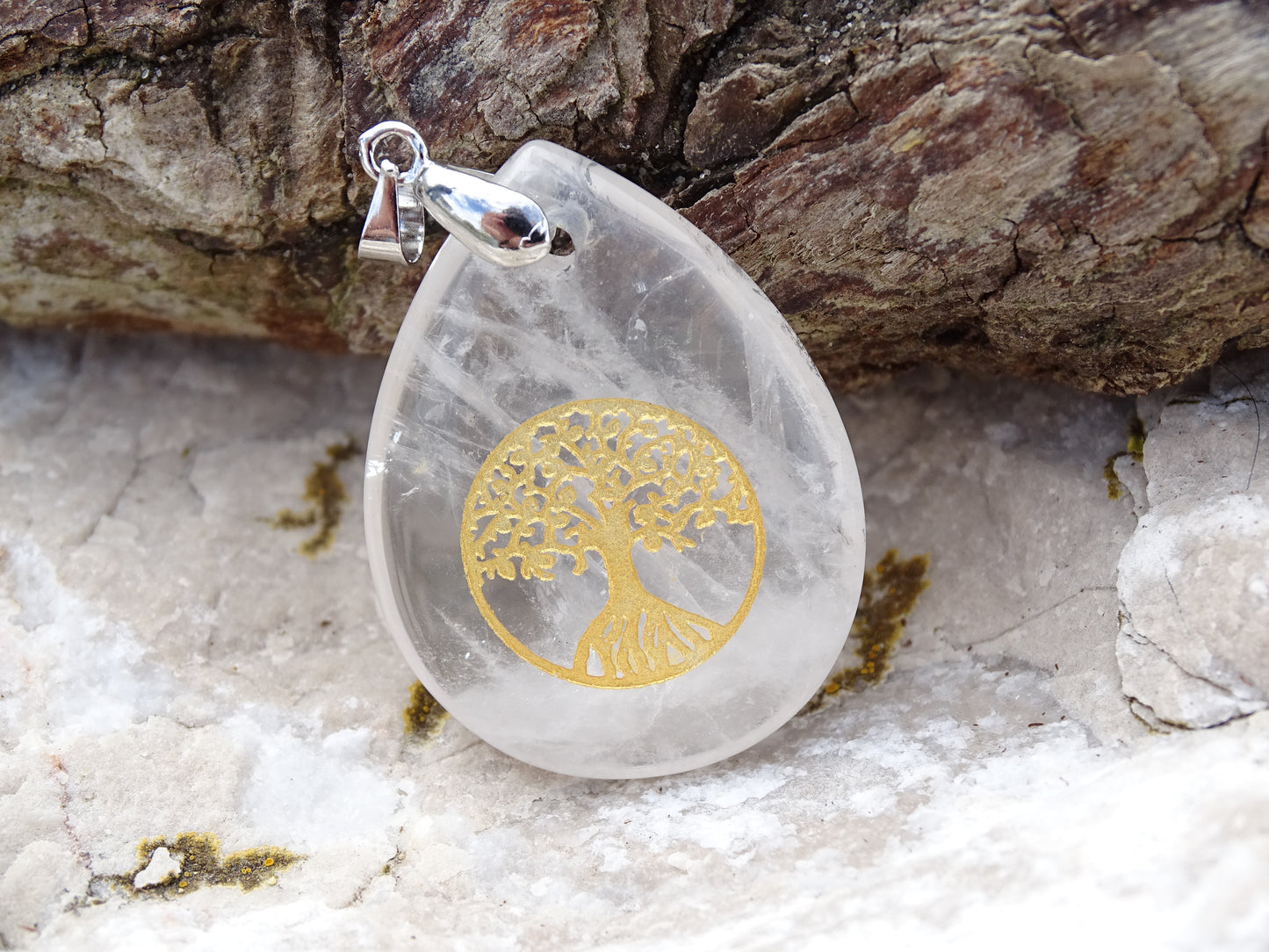 Pendentif Quartz Cristal de Roche Arbre de Vie