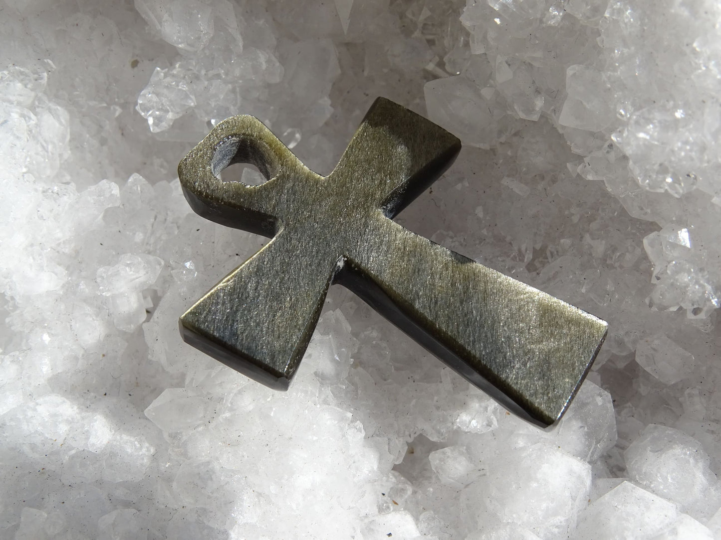 Pendentif Obsidienne Dorée Croix Ankh - Pendentifs - Colibri Minéraux et Bien-être