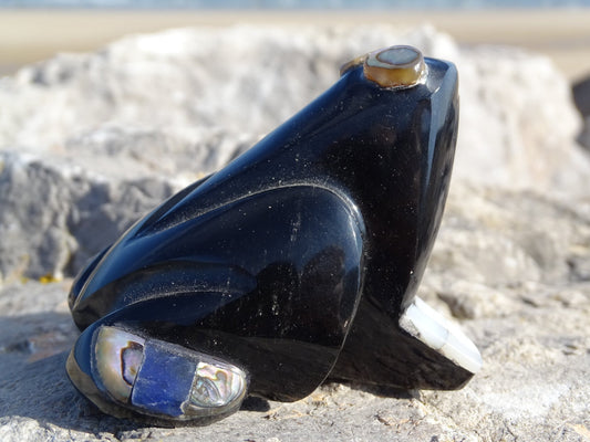 Animaux Obsidienne Noire Grenouille Abalone et Nacre - Pierres - Colibri Minéraux et Bien-être