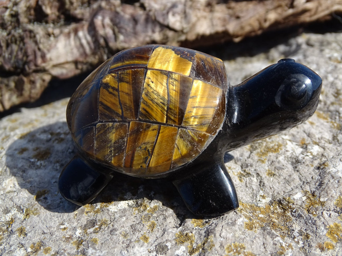 Animaux Obsidienne Noire Oeil de Tigre Tortue - Pierres - Colibri Minéraux et Bien-être