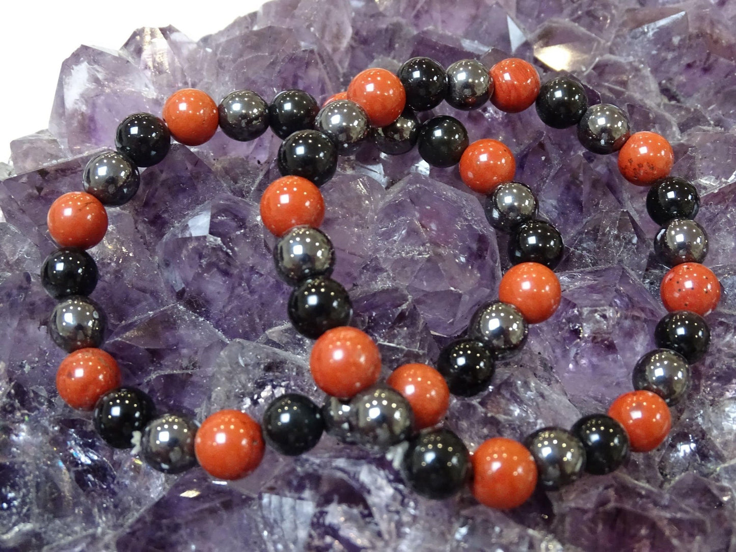 Bracelet Jaspe Rouge, Hématite et Obsidienne Oeil Céleste - Bracelets - Colibri Minéraux et Bien-être
