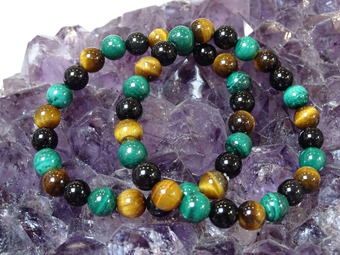 Bracelet Malachite Oeil de Tigre Obsidienne Oeil Céleste - Bracelets - Colibri Minéraux et Bien-être