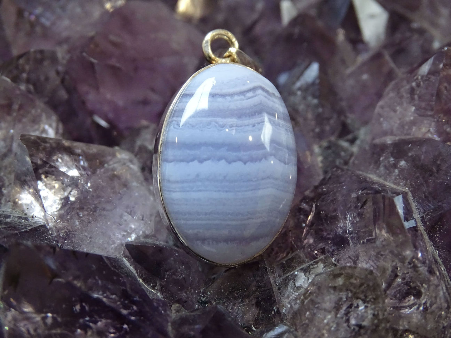 Pendentif Calcédoine Bleue Argent 925 - Pendentifs - Colibri Minéraux et Bien-être