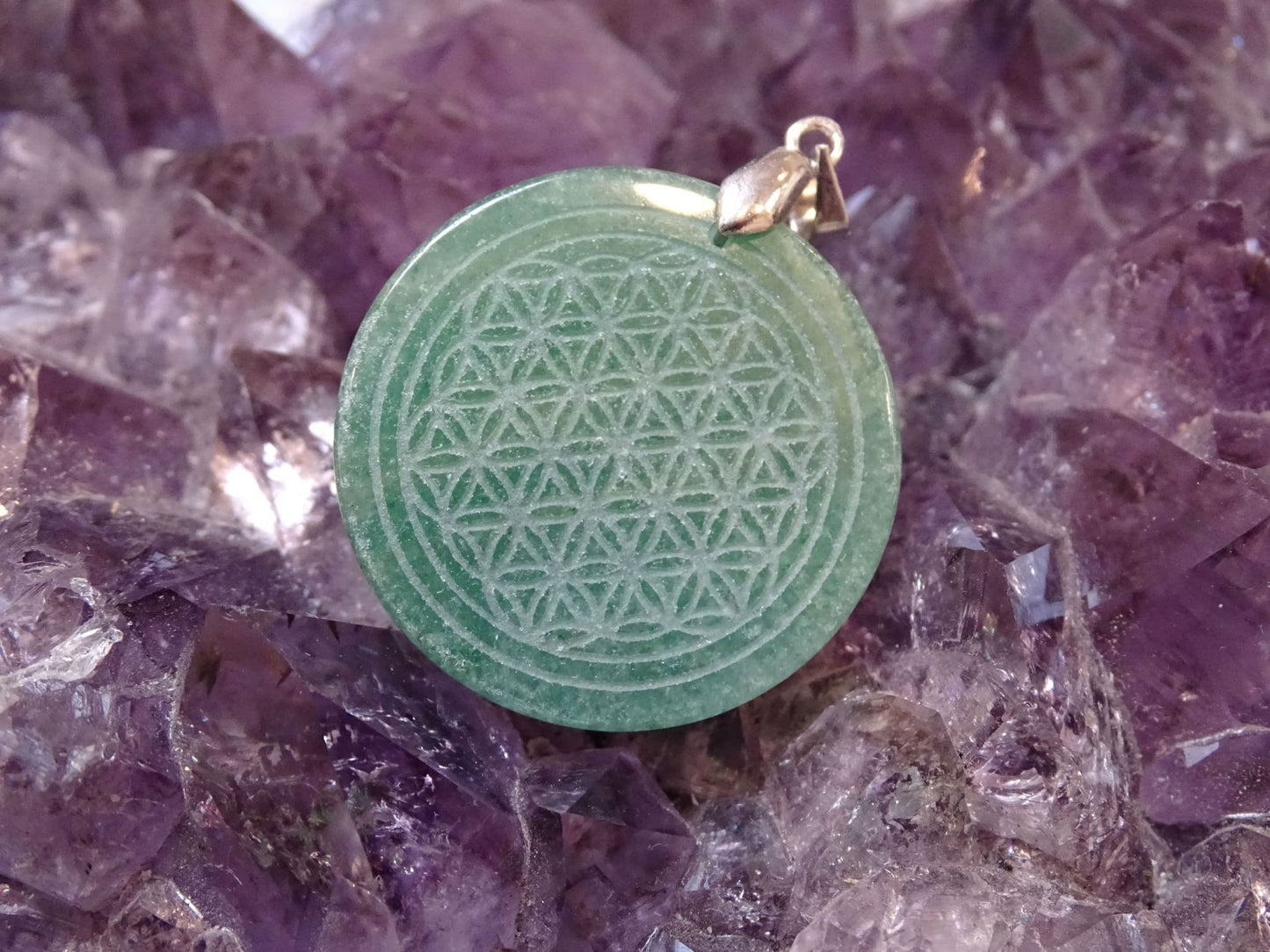 Pendentif Aventurine Verte Fleur de Vie - Pendentifs - Colibri Minéraux et Bien-être