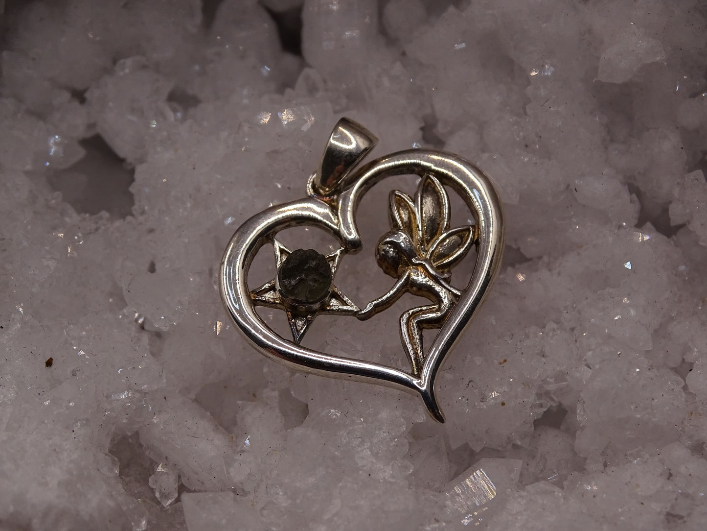 Pendentif Moldavite Argent 925 Coeur et Fée - Pendentifs - Colibri Minéraux et Bien-être
