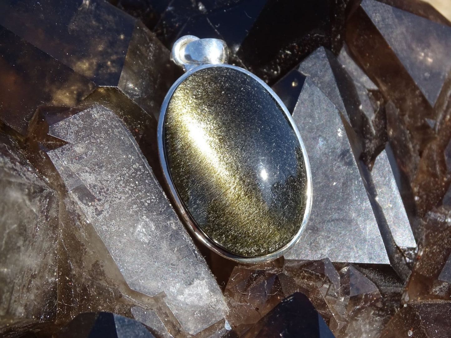 Pendentif Obsidienne Dorée Argent 925 - Pendentifs - Colibri Minéraux et Bien-être