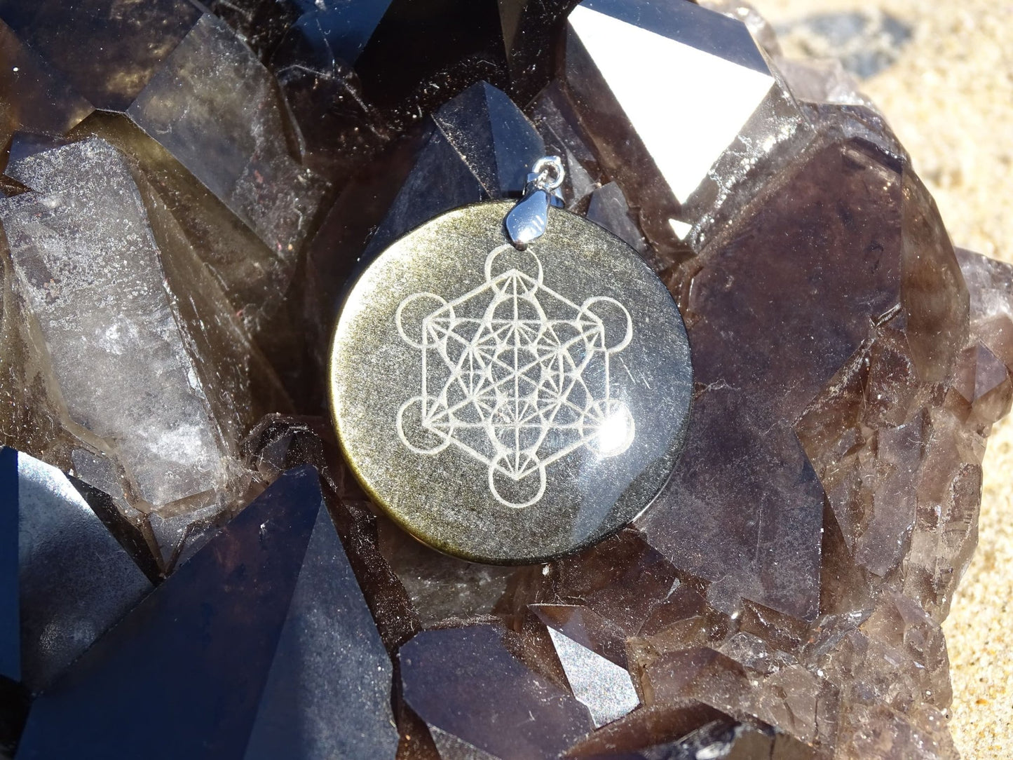 Pendentif Obsidienne Dorée Cube de Métatron - Pendentifs - Colibri Minéraux et Bien-être