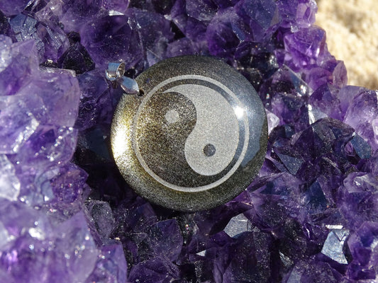 Pendentif Obsidienne Dorée Yin Yang - Pendentifs - Colibri Minéraux et Bien-être