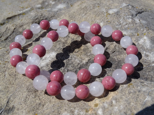 Bracelet Quartz Rose et Rhodonite - Bracelets - Colibri Minéraux et Bien-être