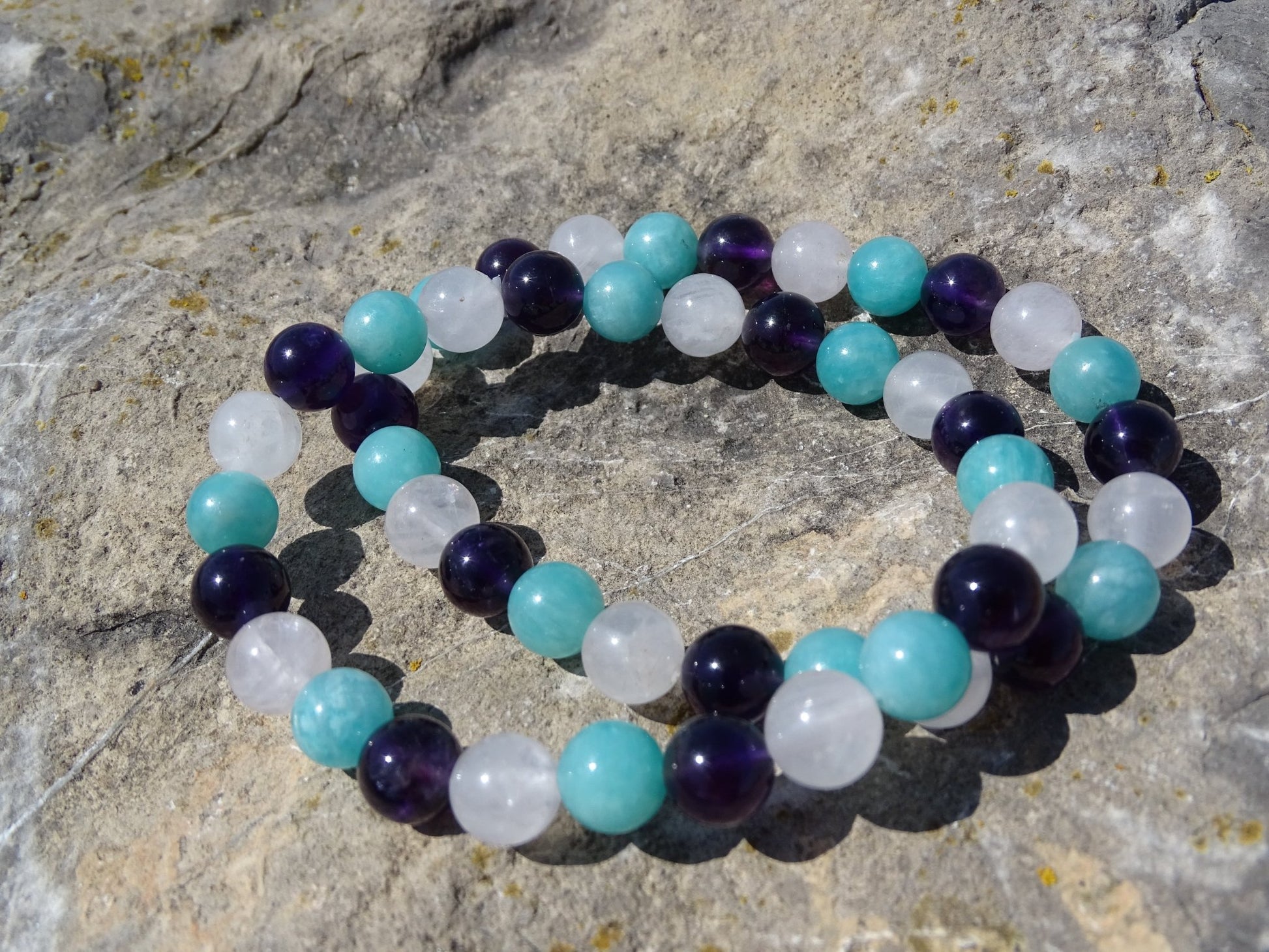 Bracelet Améthyste Quartz Rose et Amazonite - Bracelets - Colibri Minéraux et Bien-être