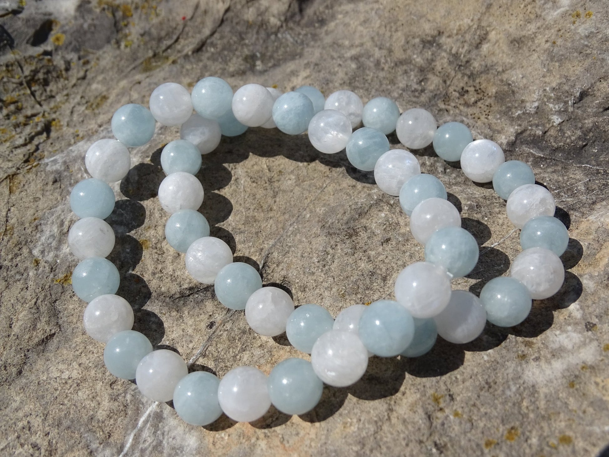 Bracelet Aigue Marine et Pierre de Lune - Bracelets - Colibri Minéraux et Bien-être