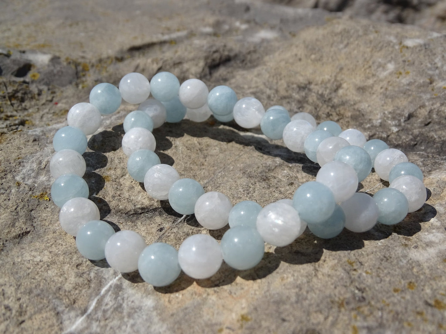 Bracelet Aigue Marine et Pierre de Lune - Bracelets - Colibri Minéraux et Bien-être