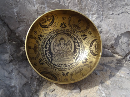 Bol tibétain gravé Lotus, Bouddha, Lune - Bol tibétain - Colibri Minéraux et Bien-être