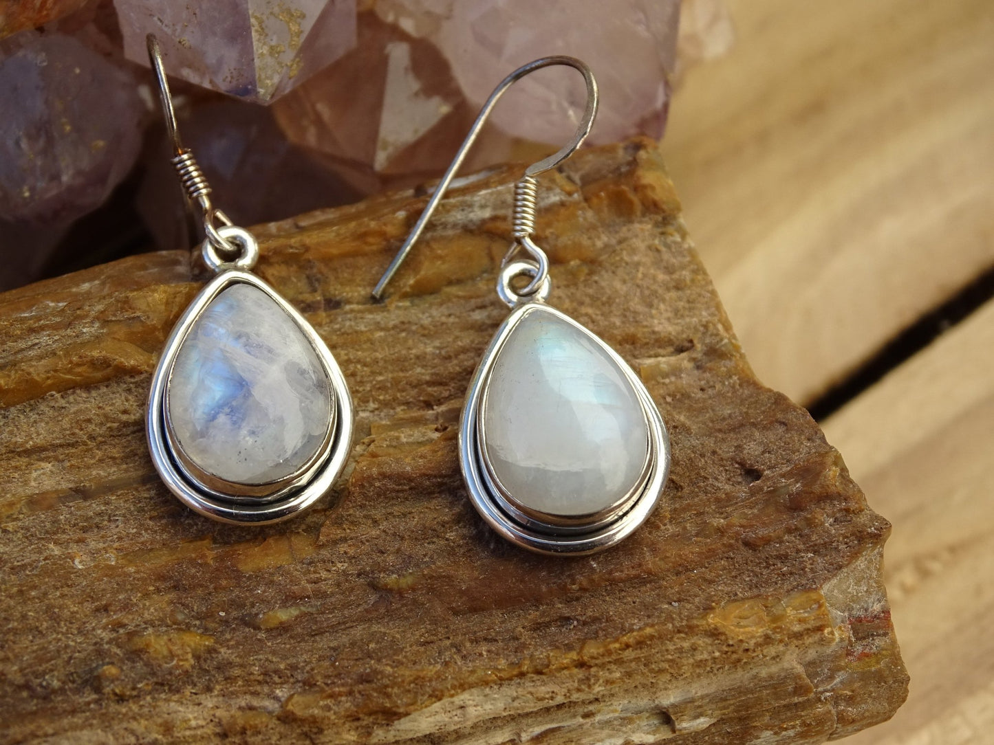 Boucles d'oreilles Pierre de Lune Argent 925 - Boucles d'oreilles - Colibri Minéraux et Bien-être