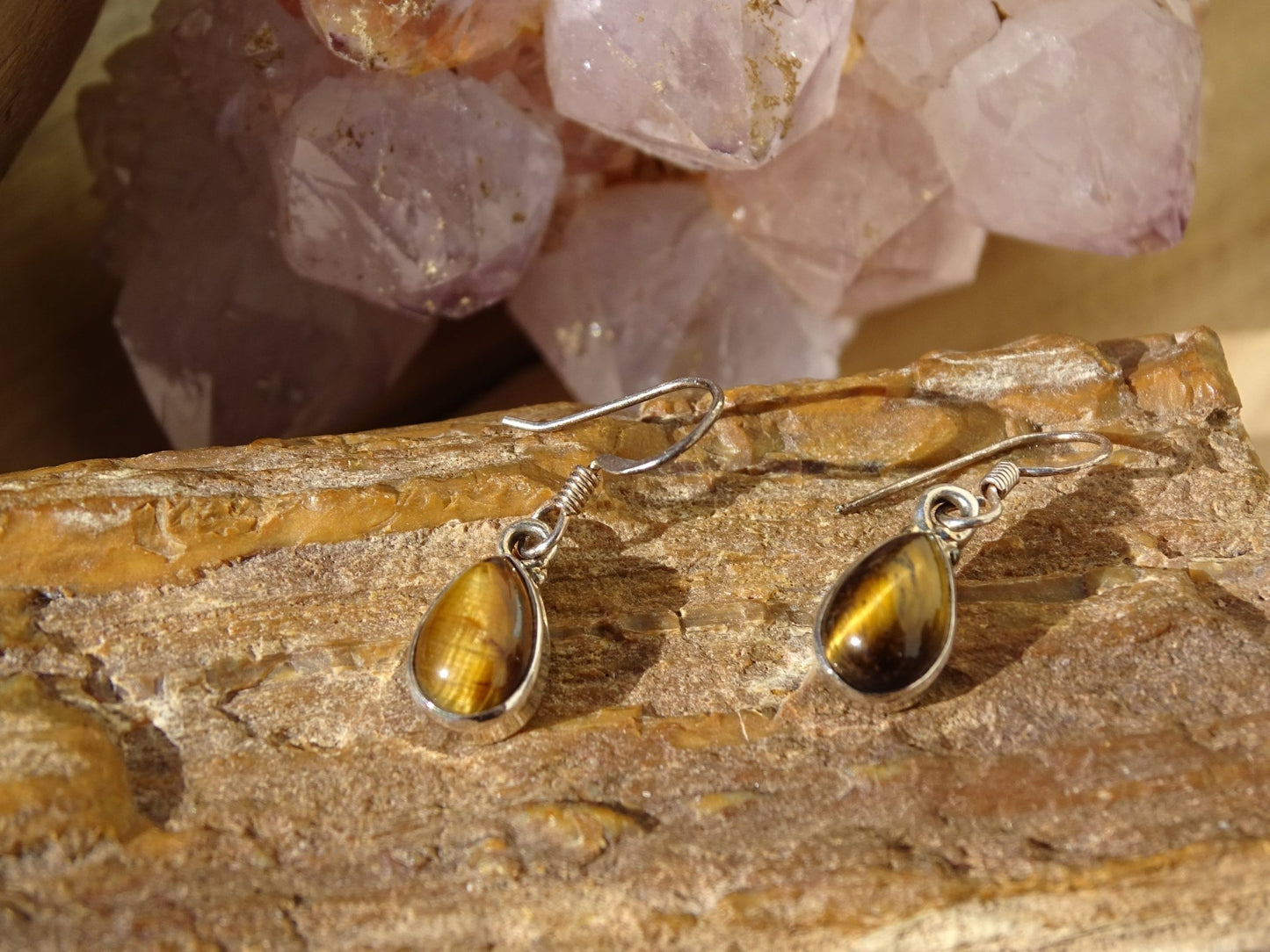 Boucles d'oreilles Oeil de Tigre Argent 925 - Boucles d'oreilles - Colibri Minéraux et Bien-être