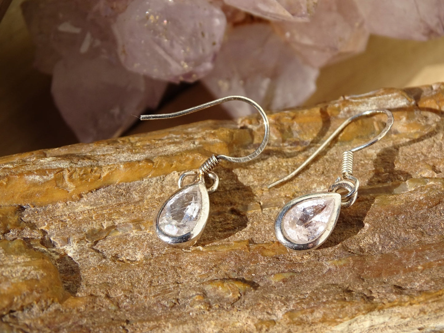Boucles d'oreilles Morganite Argent 925 - Boucles d'oreilles - Colibri Minéraux et Bien-être