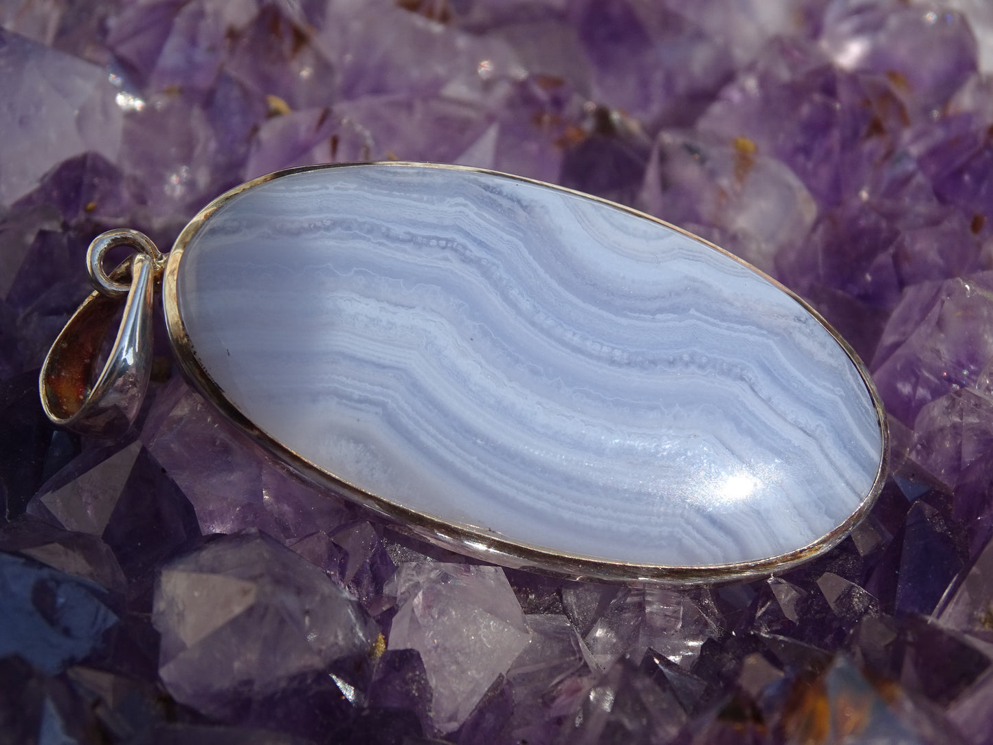 Pendentif Calcédoine Bleue Argent 925