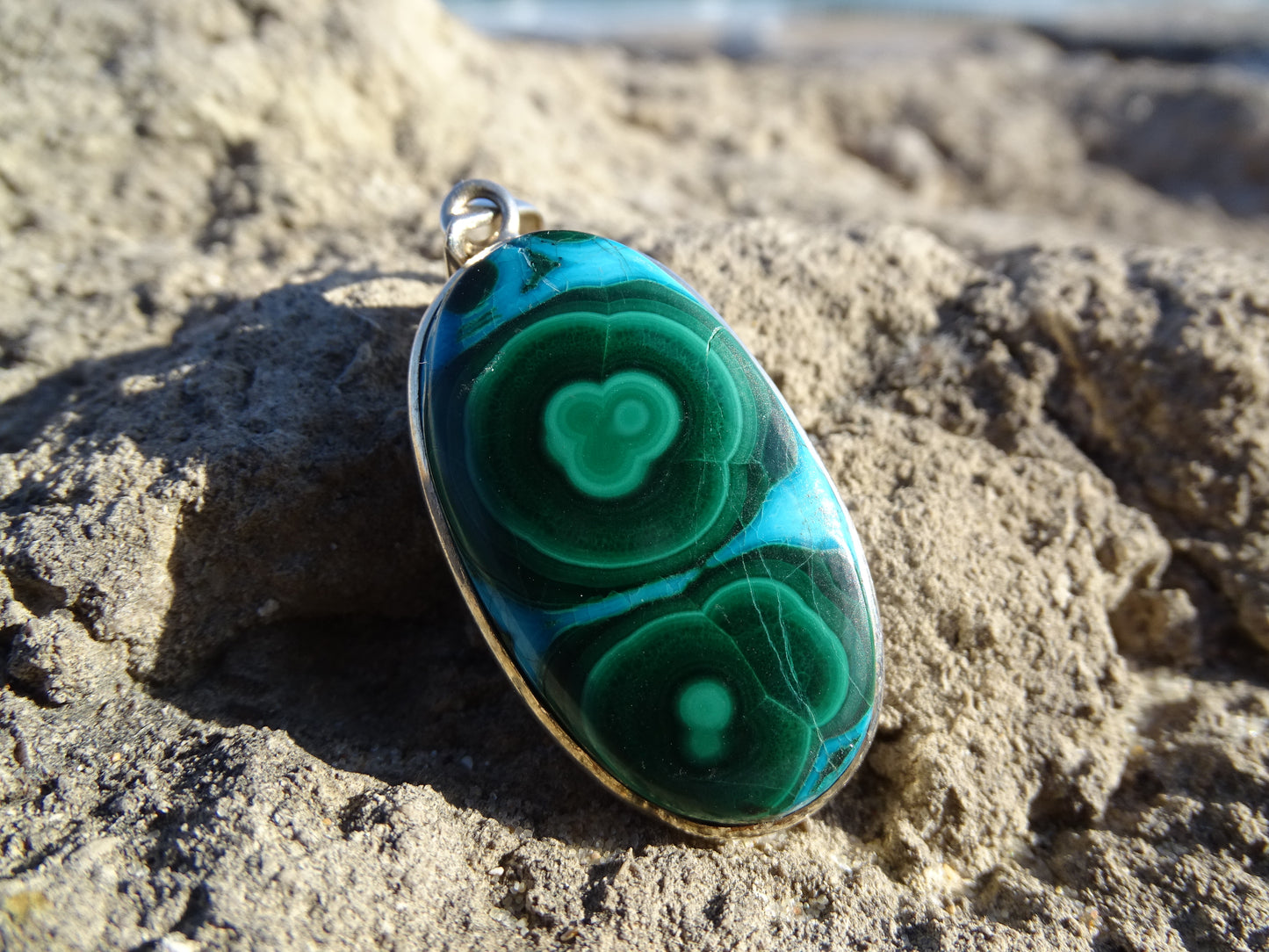 Pendentif Malachite Chrysocolle Argent 925