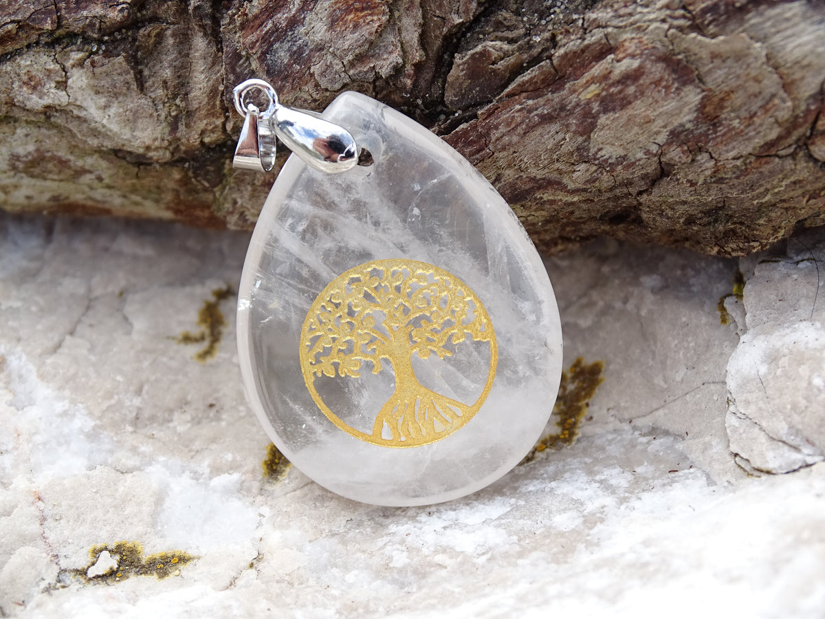 Pendentif Quartz Cristal de Roche Arbre de Vie