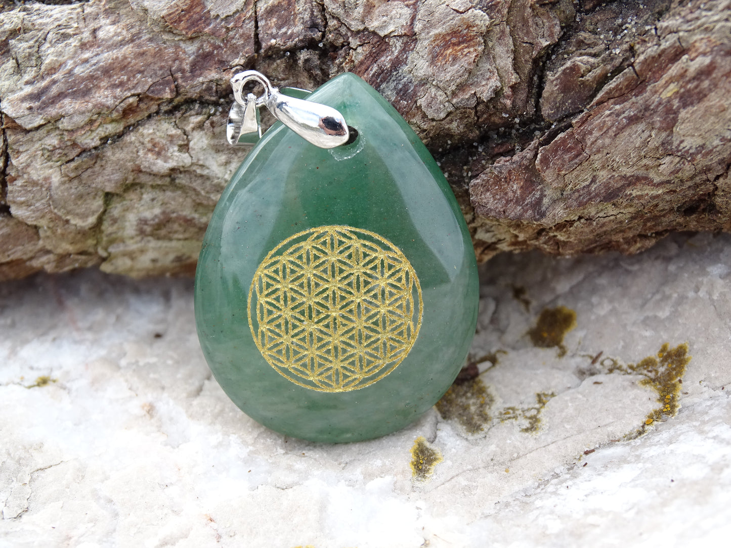 Pendentif Aventurine Verte Fleur de Vie