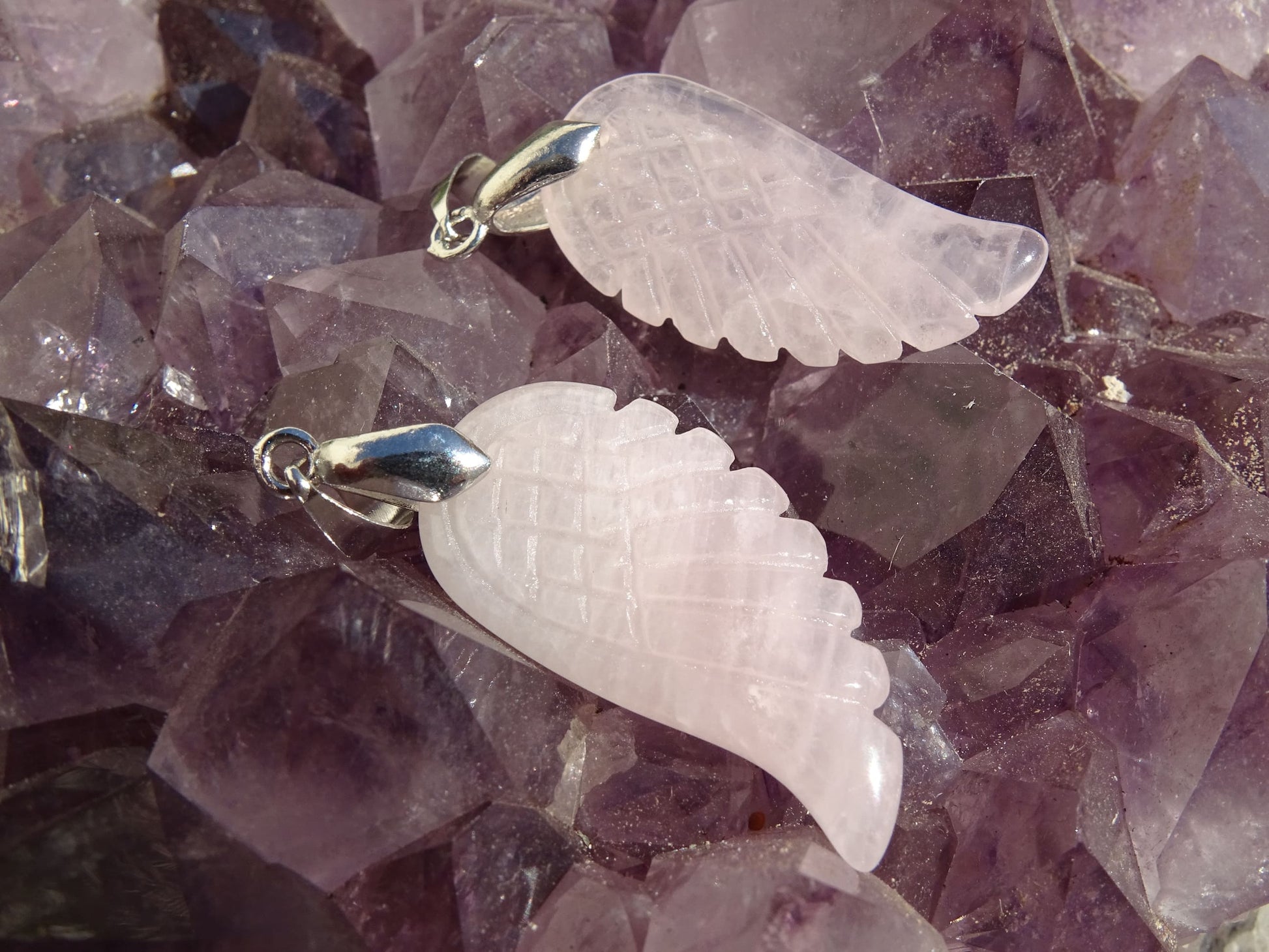 Pendentif Quartz Rose Aile - Pendentifs - Colibri Minéraux et Bien-être