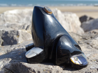 Animaux Obsidienne Noire Grenouille Abalone et Nacre - Pierres - Colibri Minéraux et Bien-être