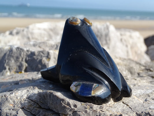 Animaux Obsidienne Noire Grenouille Abalone et Nacre - Pierres - Colibri Minéraux et Bien-être