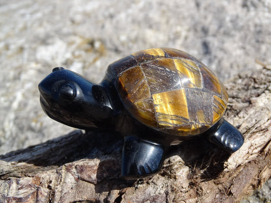 Animaux Obsidienne Noire Oeil de Tigre Tortue - Pierres - Colibri Minéraux et Bien-être
