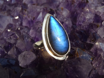Bague Labradorite Argent 925 Taille 58 Réglable - Bague - Colibri Minéraux et Bien-être