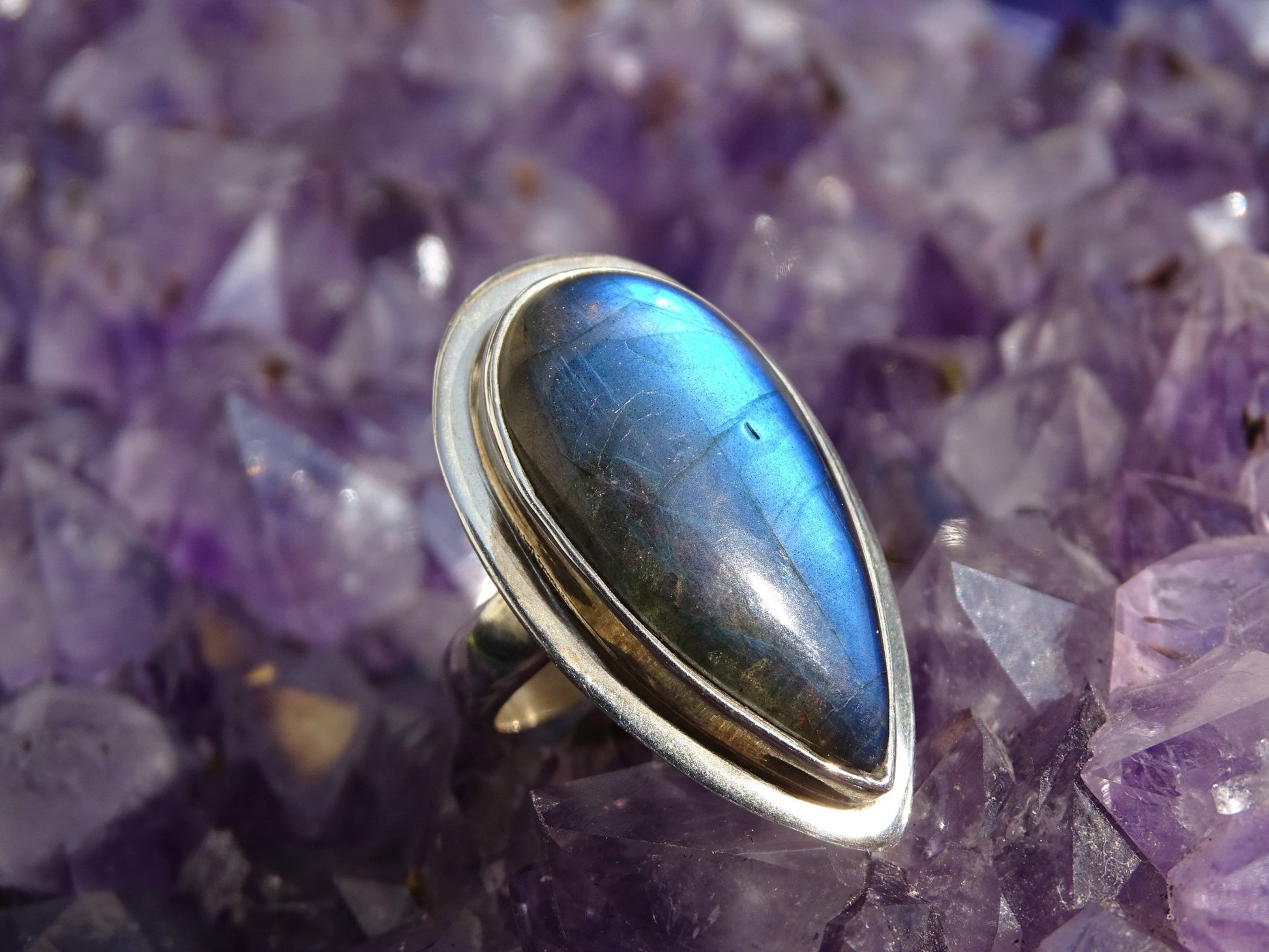 Bague Labradorite Argent 925 Taille 58 Réglable - Bague - Colibri Minéraux et Bien-être