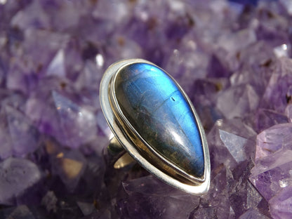 Bague Labradorite Argent 925 Taille 58 Réglable - Bague - Colibri Minéraux et Bien-être