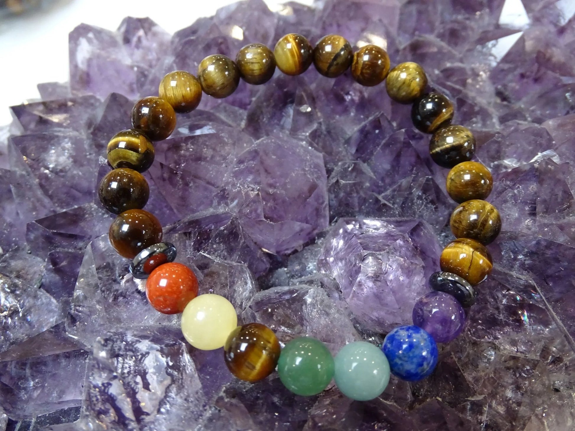 Bracelet 7 Chakras Oeil de Tigre - Bracelets - Colibri Minéraux et Bien-être