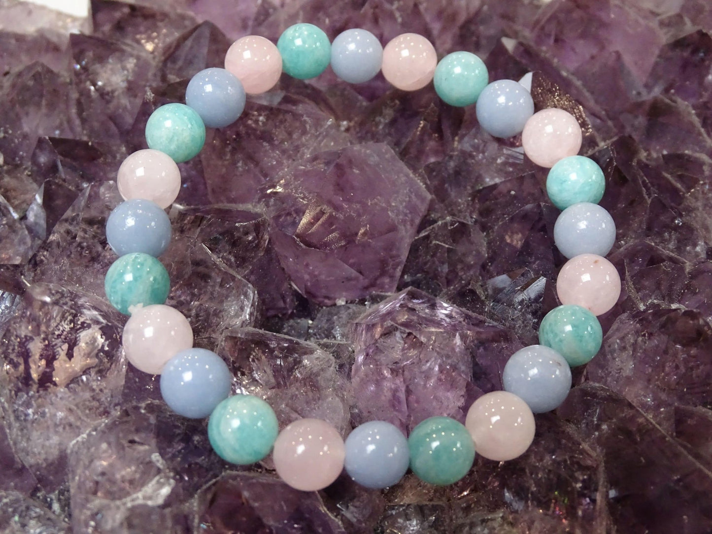 Bracelet Angélite Quartz Rose et Amazonite - Bracelets - Colibri Minéraux et Bien-être