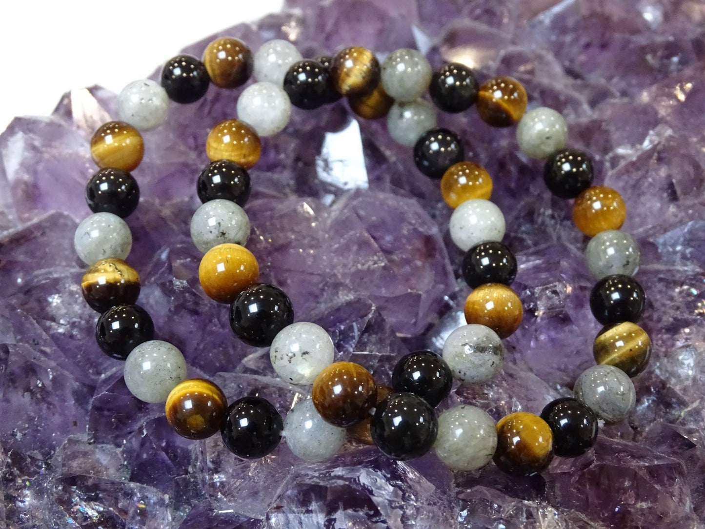 Bracelet Labradorite Oeil de Tigre et Obsidienne Oeil Céleste - Bracelets - Colibri Minéraux et Bien-être