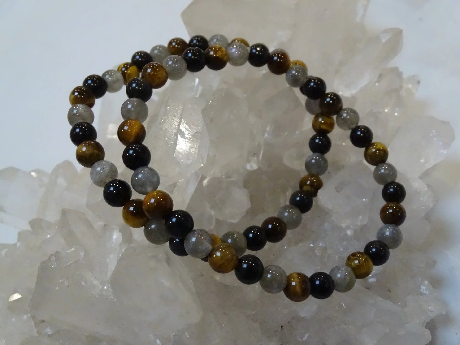 Bracelet Labradorite Oeil de Tigre et Obsidienne Oeil Céleste - Bracelets - Colibri Minéraux et Bien-être