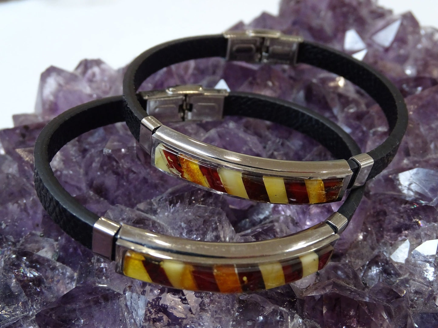 Bracelet Ambre cuir - Bracelets - Colibri Minéraux et Bien-être