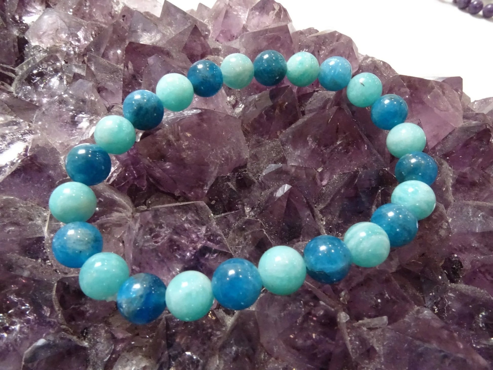 Bracelet Apatite Bleue et Amazonite - Bracelets - Colibri Minéraux et Bien-être