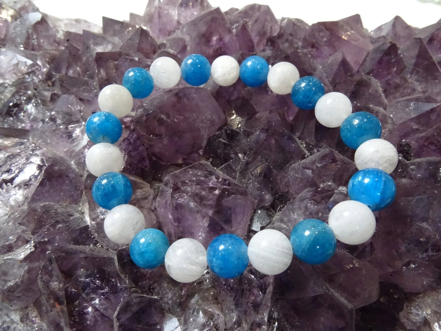 Bracelet Apatite Bleue et Pierre de Lune - Bracelets - Colibri Minéraux et Bien-être
