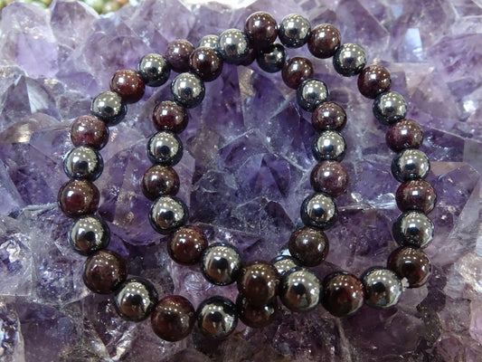 Bracelet Grenat Rouge et Hématite - Bracelets - Colibri Minéraux et Bien-être