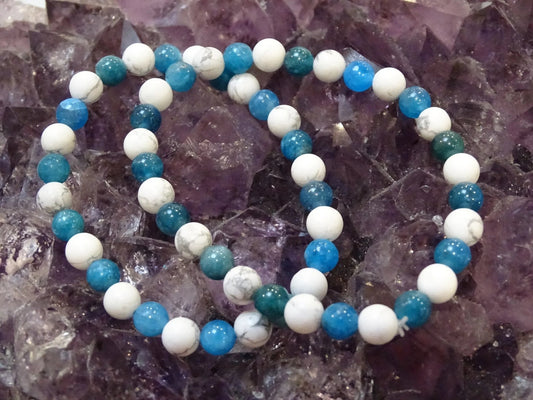 Bracelet Apatite Bleue et Howlite - Bracelets - Colibri Minéraux et Bien-être