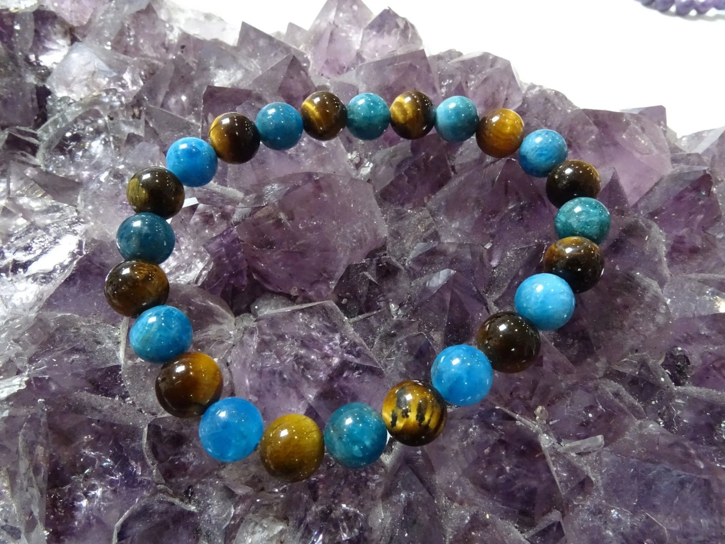 Bracelet Apatite Bleue et Oeil de Tigre - Bracelets - Colibri Minéraux et Bien-être