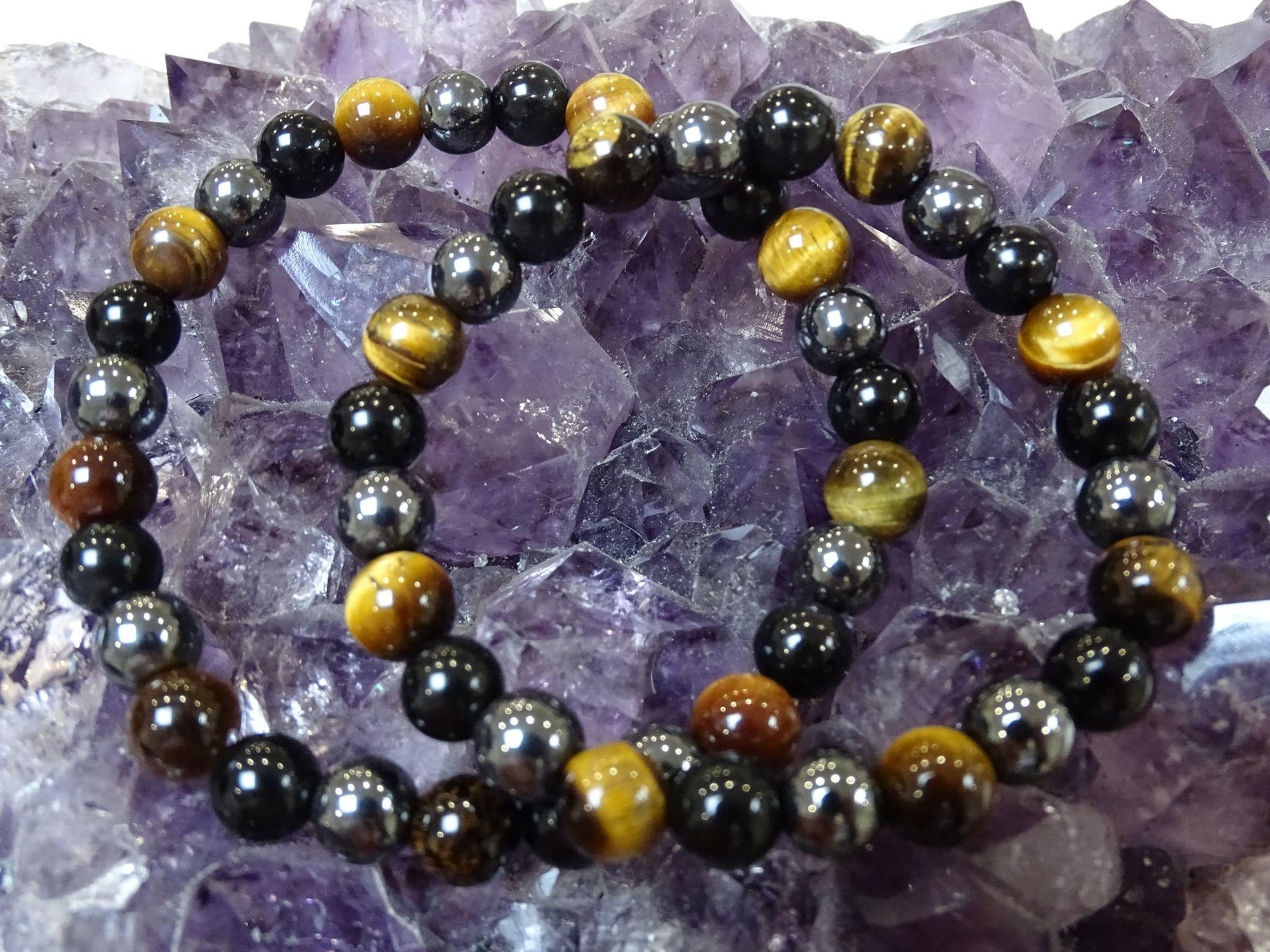 Bracelet Oeil de Tigre Hématite Obsidienne Oeil Céleste - Bracelets - Colibri Minéraux et Bien-être
