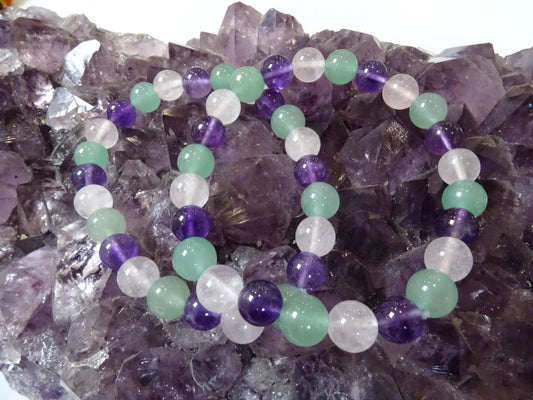 Bracelet Quartz Rose, Aventurine Verte et Améthyste - Bracelets - Colibri Minéraux et Bien-être