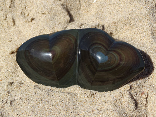 Obsidienne Arc en Ciel Oeil Céleste Double Coeur - Pierres - Colibri Minéraux et Bien-être